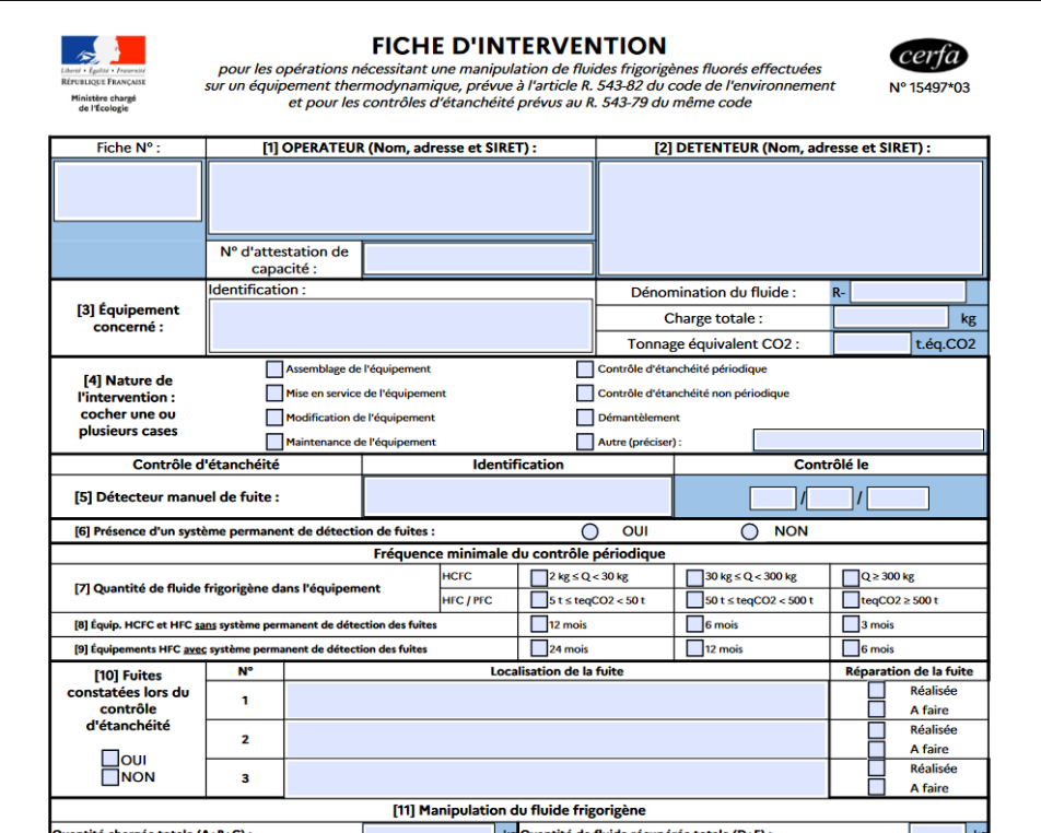 Remplissage automatique des cerfa de manipulation de fluides frigorigènes