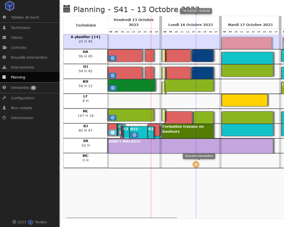 Planning interventions technicien (ERP climatique)